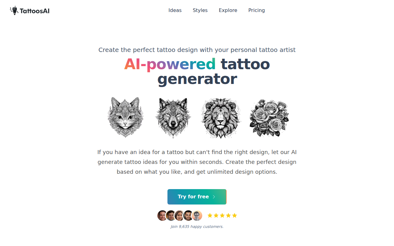 Интерфейс TattoosAI — 18 стилей тату