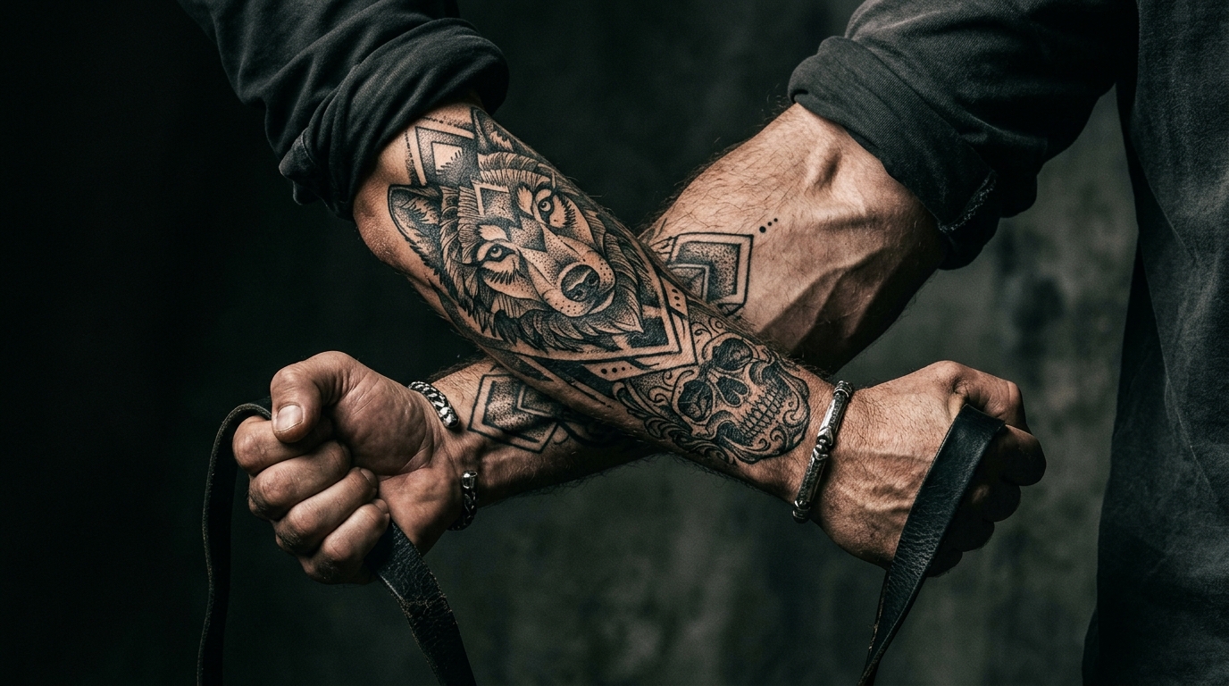 Тату на руку для мужчин: брутальные эскизы с волком и черепом