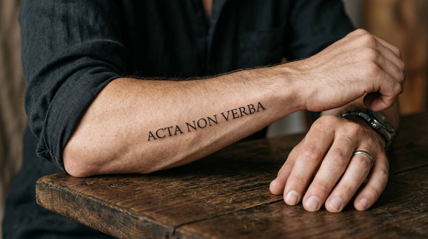 Тату-надпись на латыни на мужском предплечье
