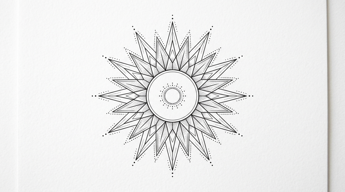Эскиз утонченного солнца с геометрическими лучами для тату на шею сзади