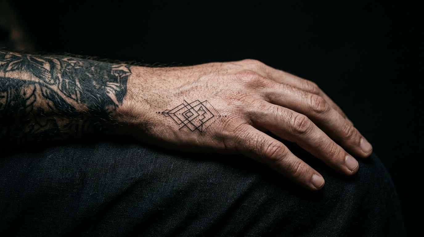 Татуировка на кисти руки — минималистичный геометрический рисунок