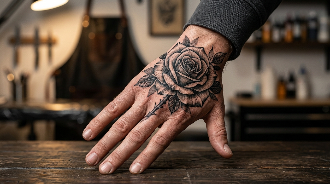 Графическая роза на мужской кисти