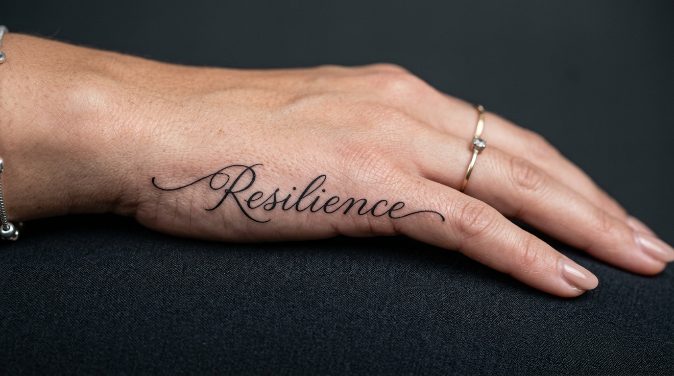 Тату надпись на ребре ладони