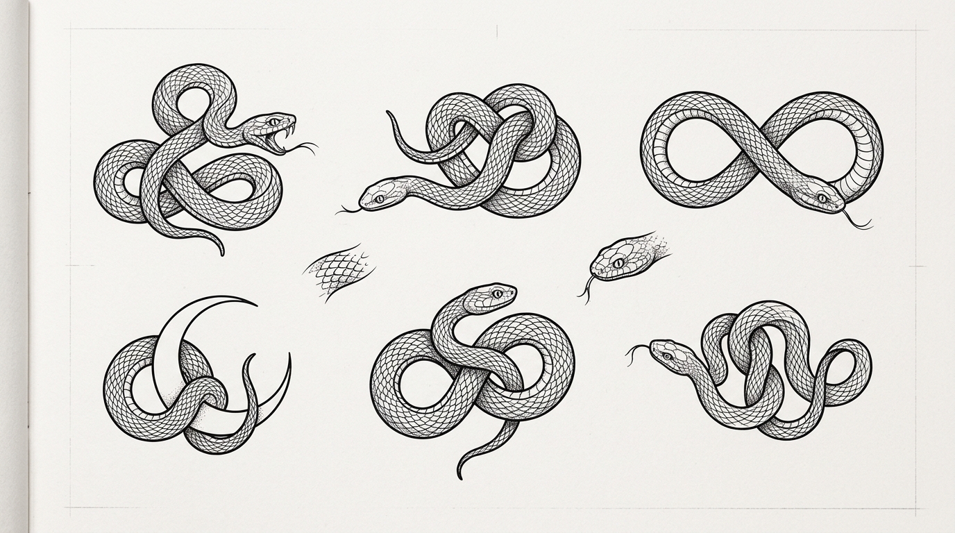 Эскиз змеи тату для кисти