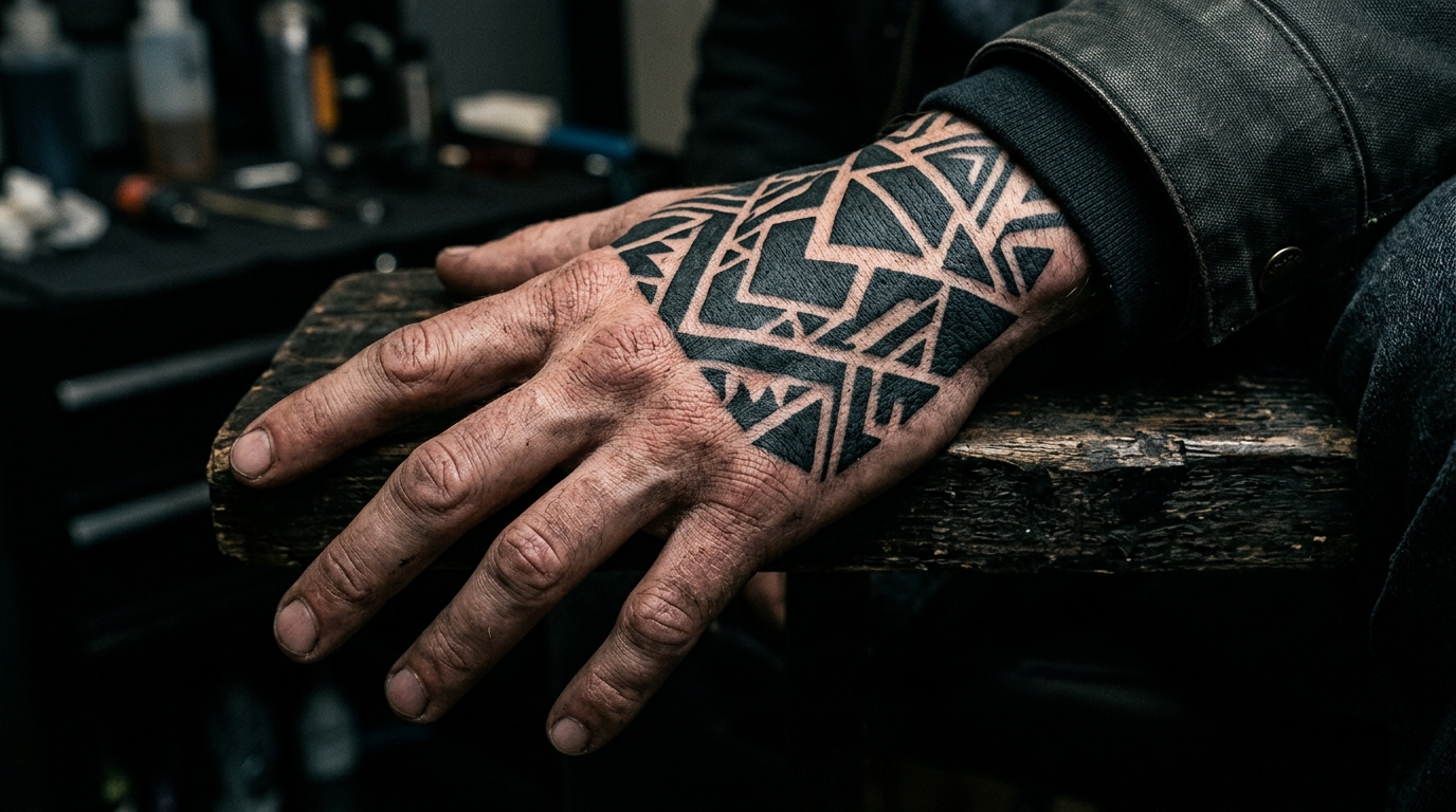 Блэкворк тату на мужской кисти