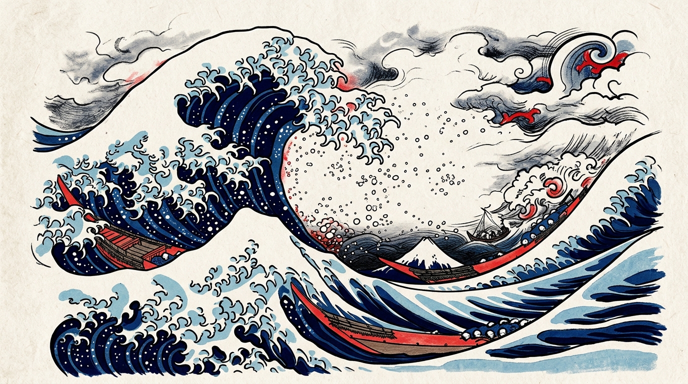 Стилизованные волны Хокусая в японском стиле — характерный фон ирезуми