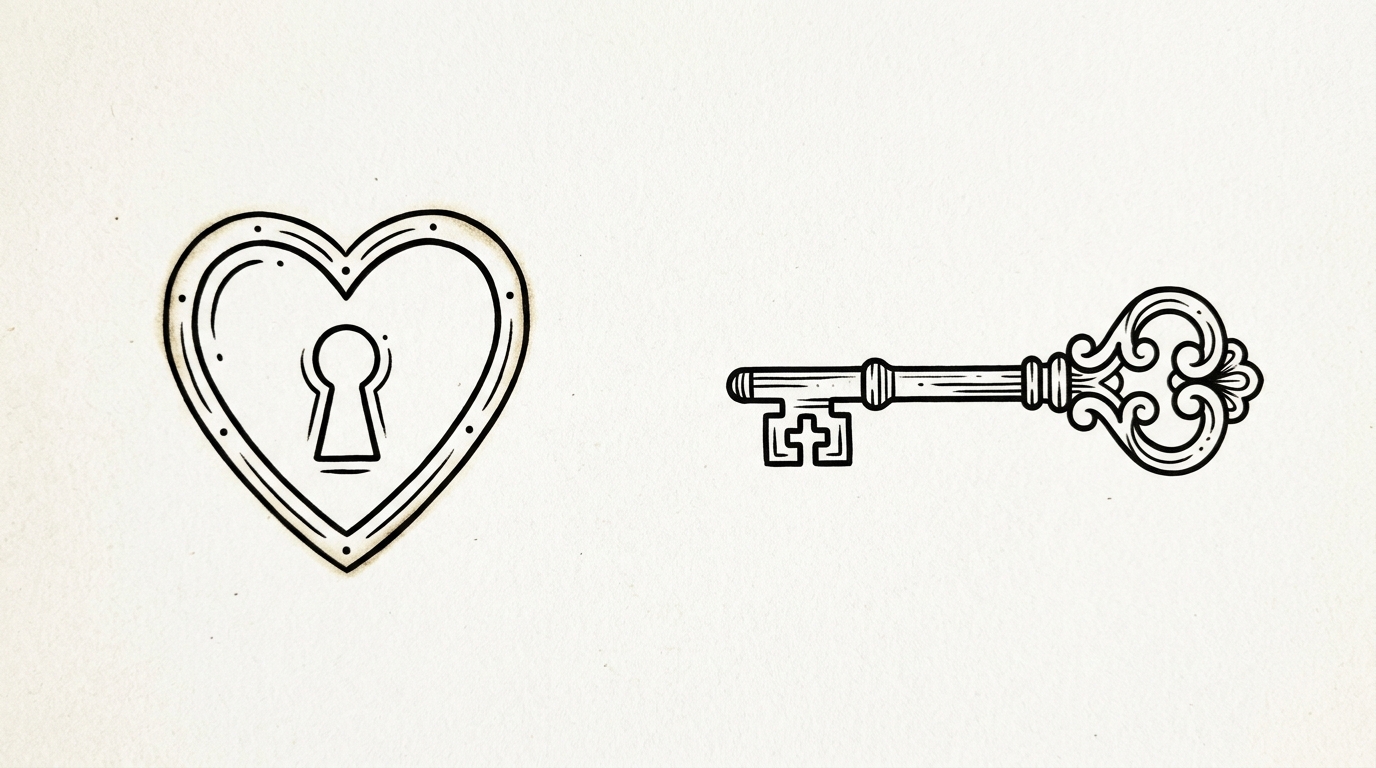 Парная тату сердце и ключ для пары