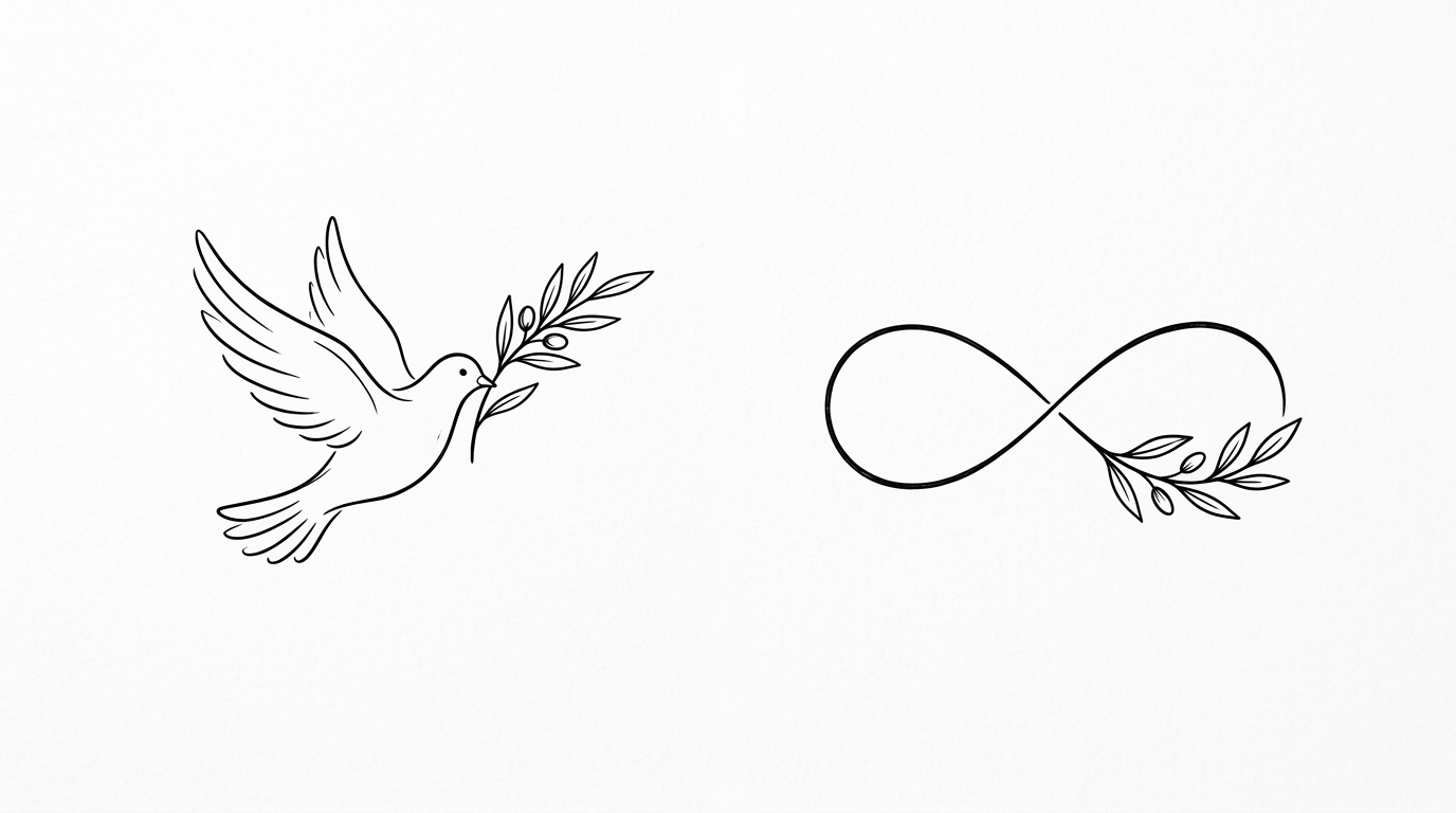 Парная тату голубь с оливковой ветвью — символ верности