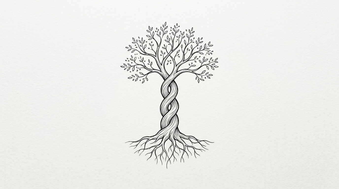 Парная тату дерева с двумя сросшимися стволами