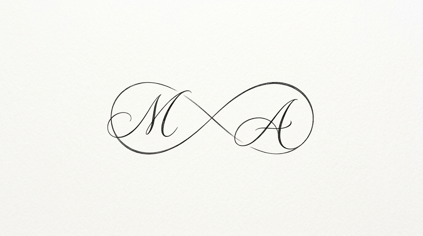 Знак бесконечности с инициалами супругов