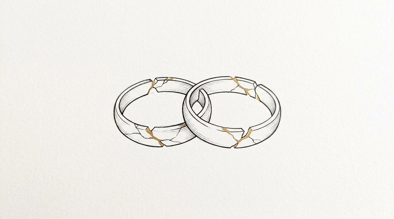 Парные кольца в стиле кинцуги — с золотыми трещинами