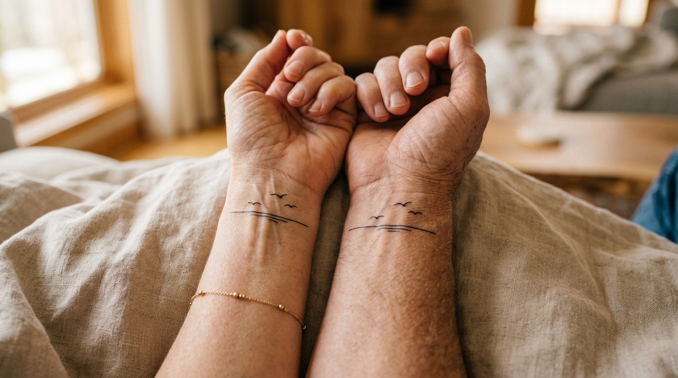 Парные тату на запястьях супружеской пары