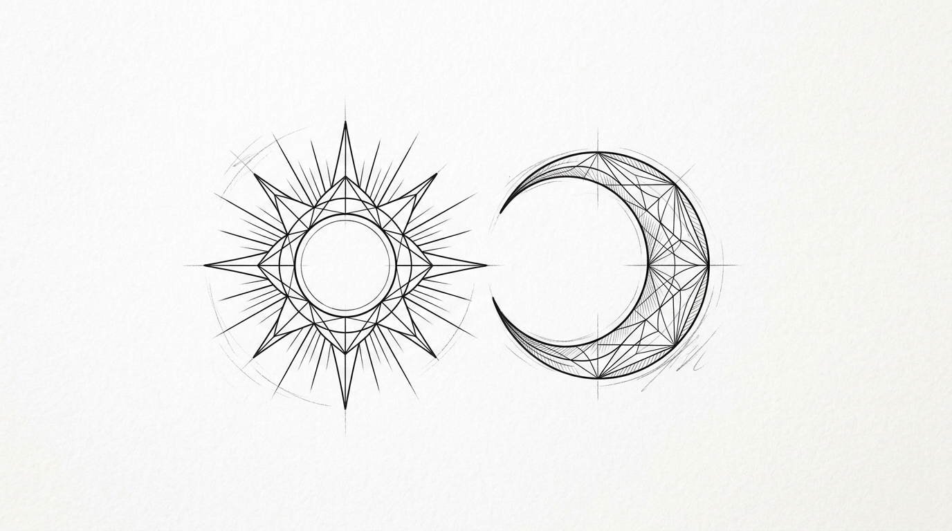 Парная тату солнце и луна — взаимодополняющие половинки