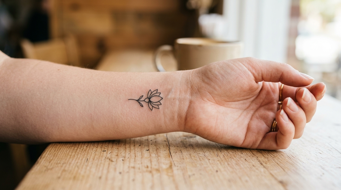 Минималистичный лотос на запястье — тонкая линия