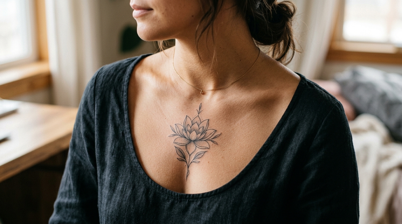 Делиактный лотос над сердцем — на ключице