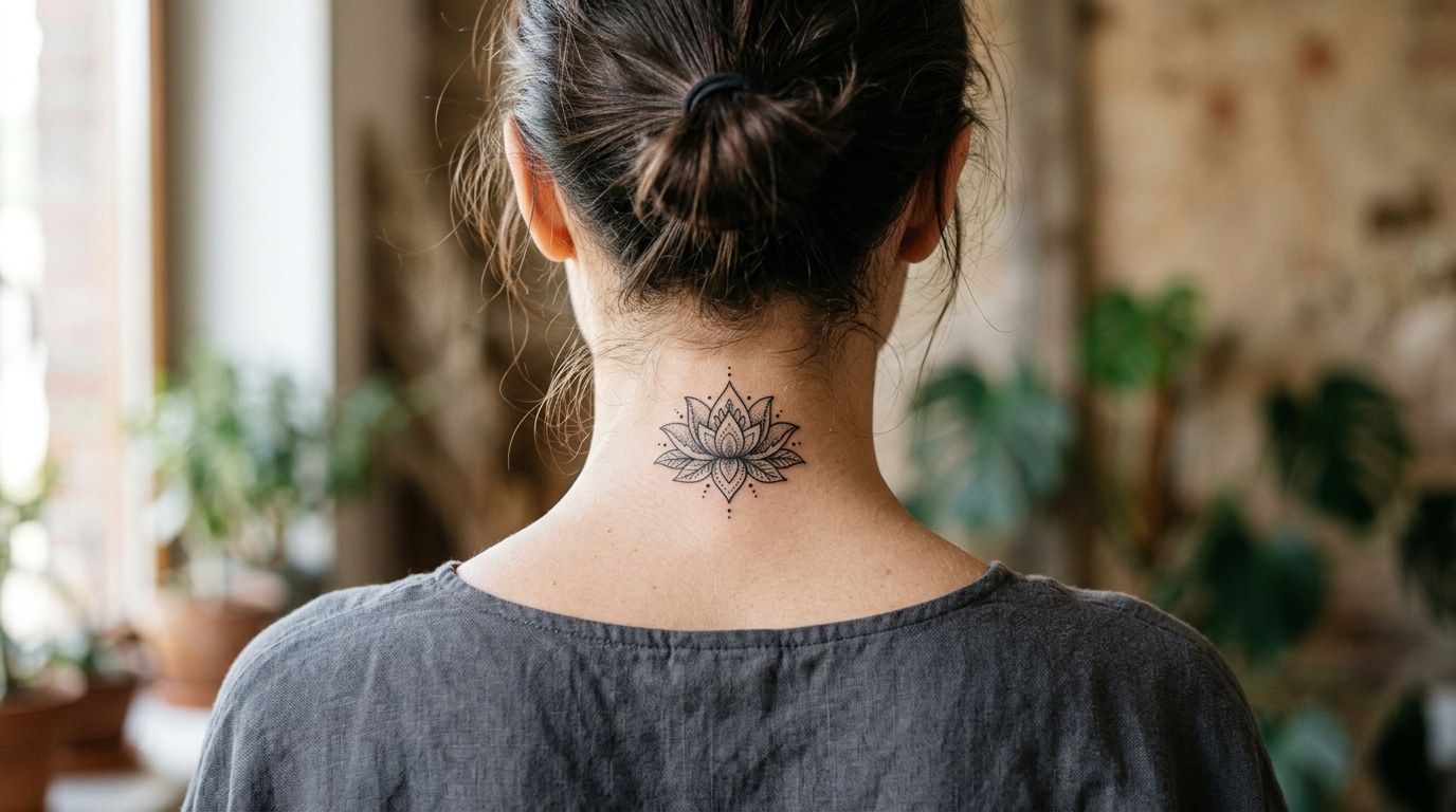 Ажурный лотос на задней части шеи под линией волос