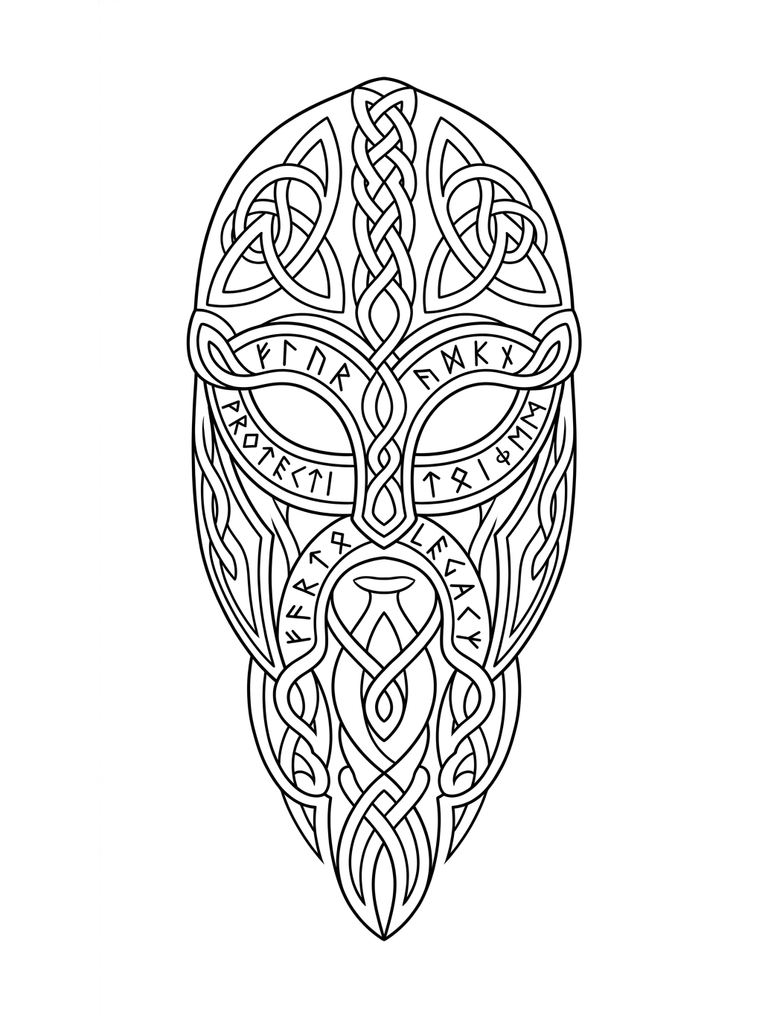 Тату на макушке головы в стиле викингов с рунами 