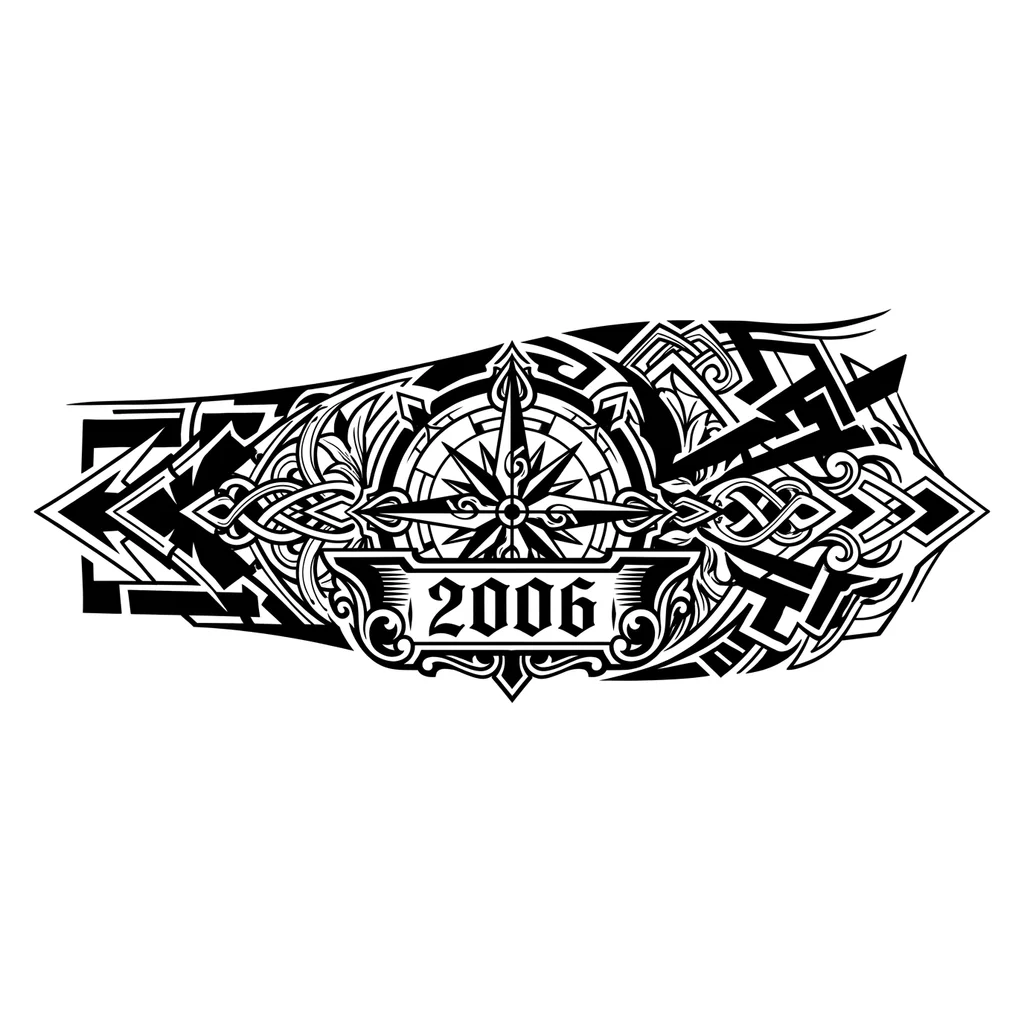 хочу эскизх не обычный что бы был компас и дата рождения 2006 но при этом что бы было что тот агрессивное что ли 