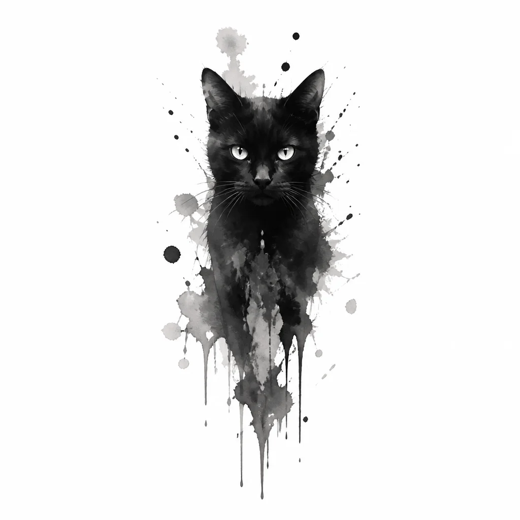 Черная кошка, маленькое тату на палец