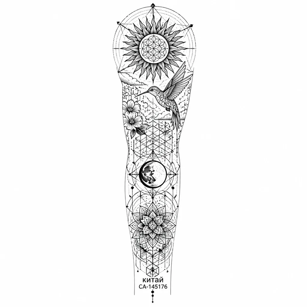 Колибри,мандала,солнце,луна,надпись китай СА-145176