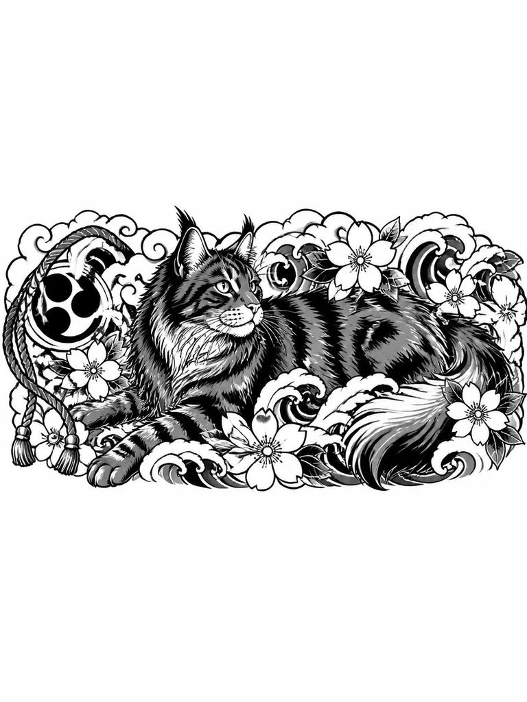 Коричневая черепаховая кошка мейн Кун с зелёными глазами