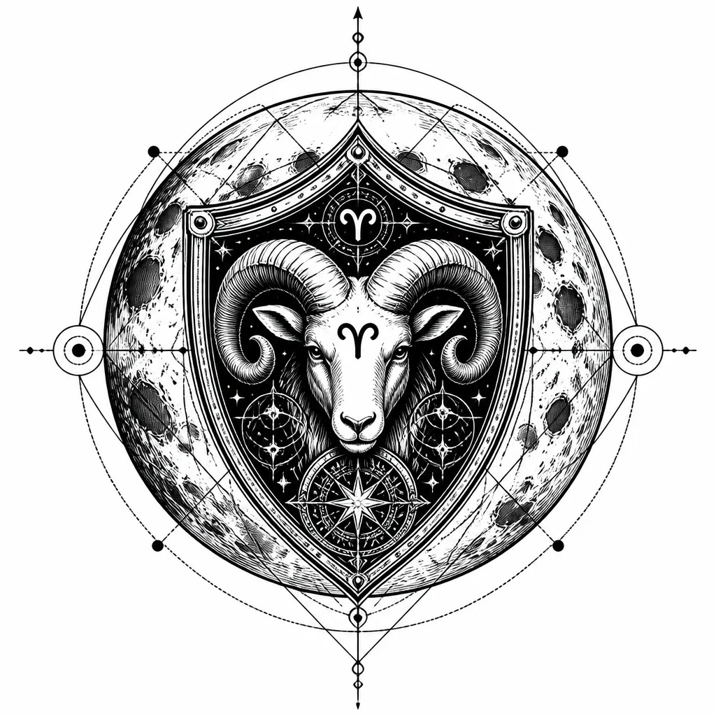 Знак зодиак рак, на щите, на фоне луны,