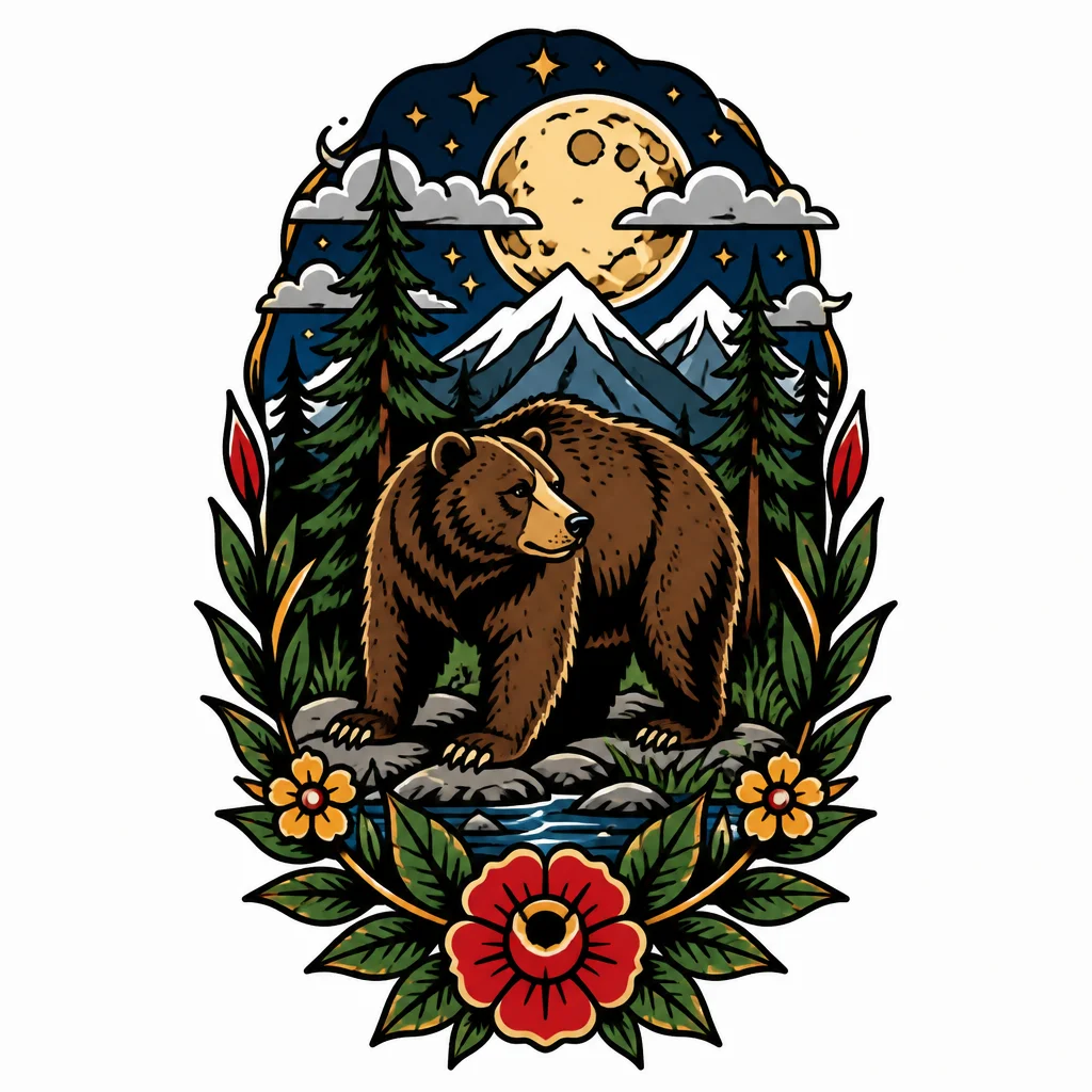 Медведь в лесу под луной
