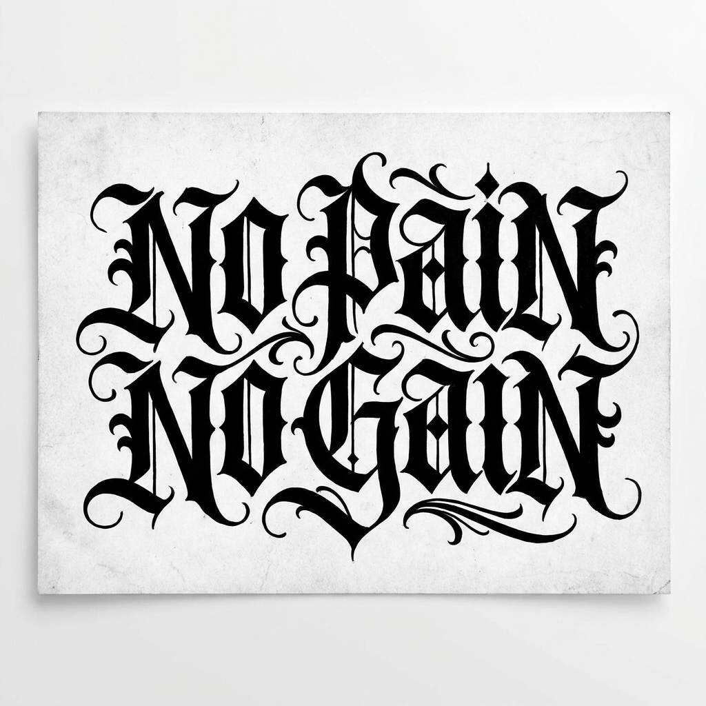 «No pain no gain» — мужская мотивирующая надпись